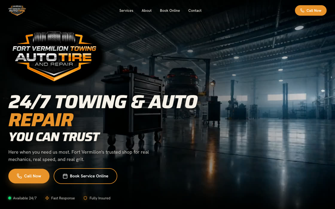 The Fort Vermilion Towing homepage built by GritSites